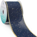 CT CRAFT LLC Blue Burlap Fabric Confetti Glitter Wired Ribbon 2.5" x 10 Yards by CTCRAFTLLC