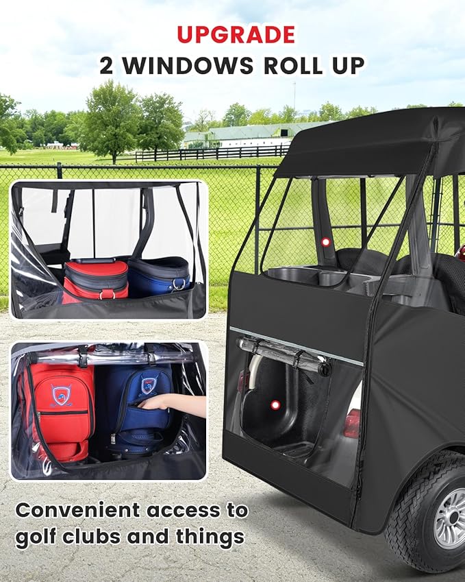2 Passenger Golf Cart Enclosure for Club Car Precedent 2 Seater, 600D Waterproof Driving Rain Cover with Full Roll Up Clear Windows & Doors, Heavy Duty Zippers & Side Mirror Openings