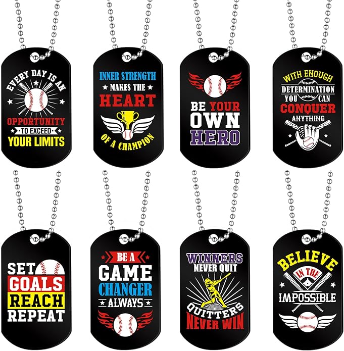 Moukeren 24 Pcs Motivational Dog Tag Necklaces Acrylic Dog Tags with Metal Beaded Chain Encouraging Cheerleaders Gifts for Team Favors