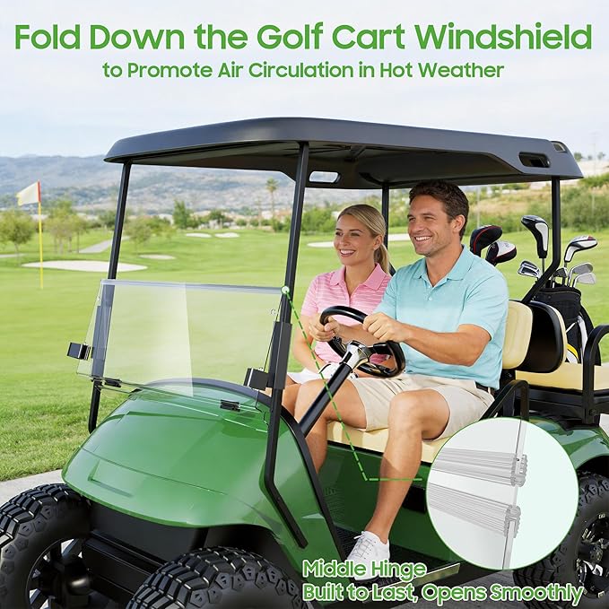 10L0L Golf Cart Windshield for EZGO TXT Gas and Electric 1995-up, Foldable Golf Cart Windscreen, Anti-UV and Impact Resistant, Clear/Tinted
