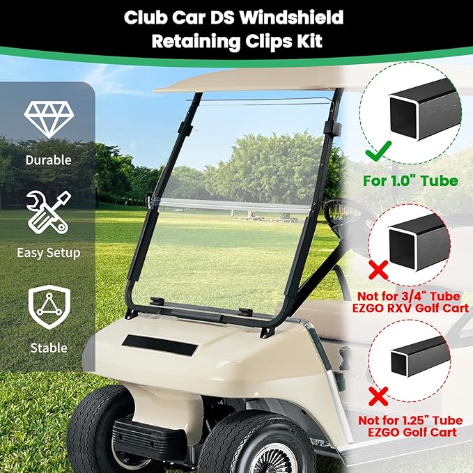 iLSKW Golf Cart Windshield Retaining Clips Kit for Club Car DS (2000.5 to Present) Fit 1"x1" Tube Include Windshield Sash Clips, Windshield Retaining Clips, Windshield Bottom Kit