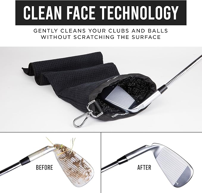 Club Scrub Towel Pro, Golf Club and Ball Cleaning Pouch with Attached Towel, Waterproof Exterior, Clean Face Technology Liner, Machine Washable, Cleans Club Grooves, Waffle-Weave Microfiber