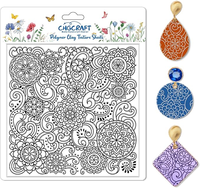 CHGCRAFT Mandala Polymer Clay Texture Sheets Scroll Pattern Silicone Texture by chgcraft