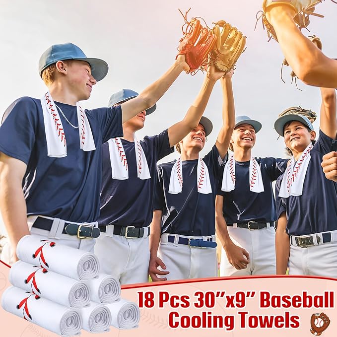 Chumia 18 Pcs 30 x 9 Inch Baseball Cooling Towel Accessories Baseball Soft Party Favors Ice Towel Breathable Chilly for Player Team Coach Team Gifts Goodie Bag Stuffers Sport Supplies