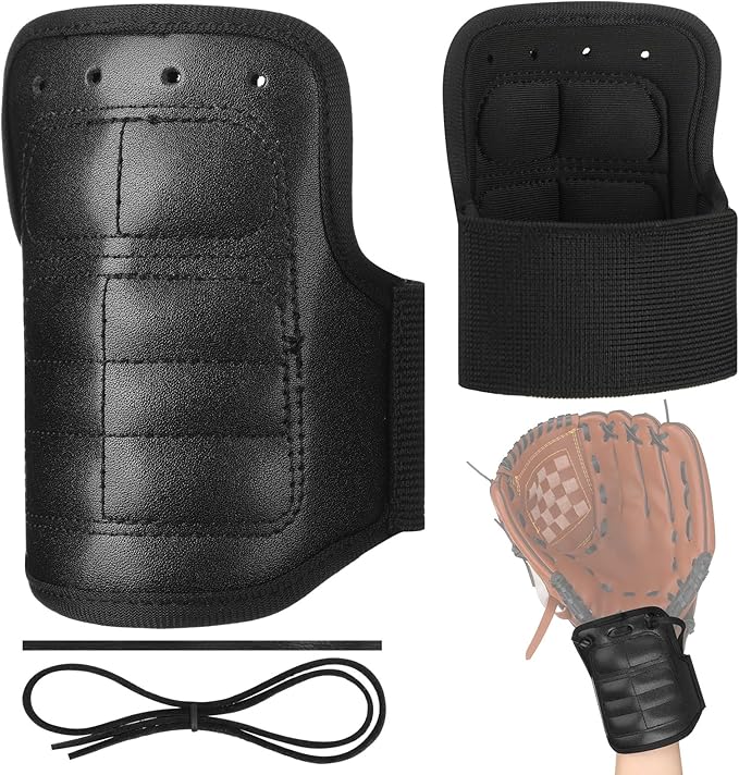 Soulchen Baseball Wrist Guard with Strap Leather Protective Shield for Right and Left Hand Catchers Mitt for Adult Baseball Accessory Supplies
