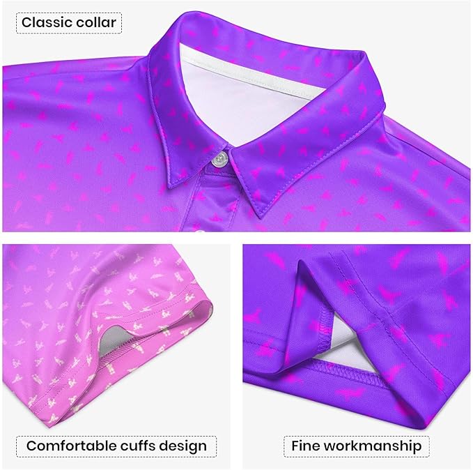 Golf Polo Shirts for Men Funny Print Short Sleeve Golf Shirts Performance Golf Polos