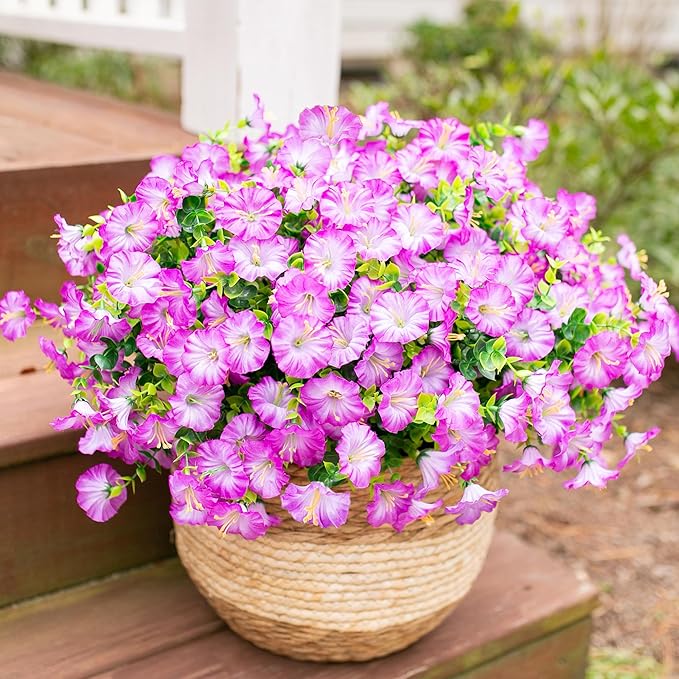Artificial Flowers Fake Plants for Outdoors Decoration, 12 Bundles Purple Silk - Image 2