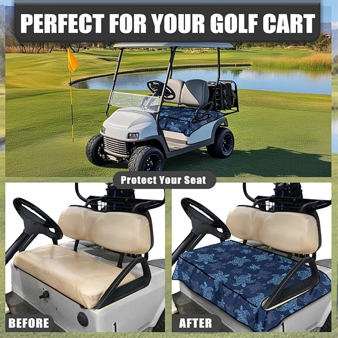 Golf Cart Seat Covers, Universal Golf Cart Seat Towel Blanket with 4 Front Pockets & Nonskid Bottom Fits for Club Car 2 Person Seats Golf Carts