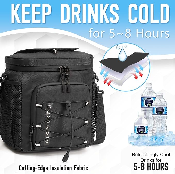 Golf Cart Cooler Bag Insulated - 12-Can Leakproof Soft Cooler Bag with Hook-and-Loop Lid, Waterproof Zippers, and Multi-Pockets for Accessories; Fits on Golf Push Cart