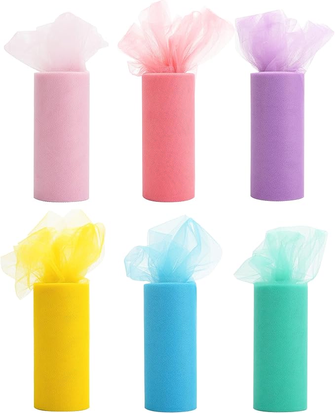 MEEDEE Pastel Tulle Ribbon 6 Rolls Tulle Fabric Spool Ribbon, 6 inch by 25 - Image 3