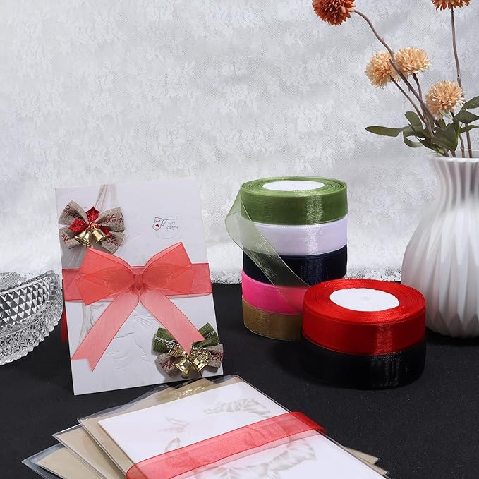 Bule Ribbon for Gift Wrapping, 1 inch 50Yard Sheer Organza Tulle Ribbon for - Image 7