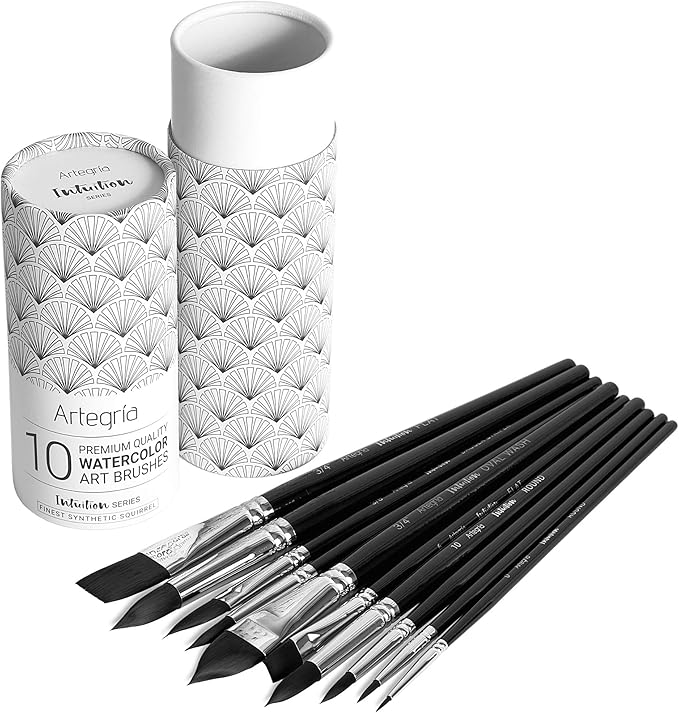 ARTEGRIA Watercolor Brush Set, 10 Professional Soft Synthetic Squirrel Paint - Image 9