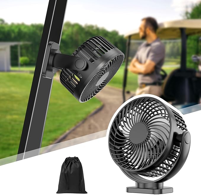 [Upgraded 2X Magnet] 1-Pack Magnetic Golf Cart Fan Rechargeable, 12000mAh Battery Operated Portable Fan with Light, Magnetic Base, Suitable for EZGO Club Car Yamaha, Golf Cart Accessories 2026