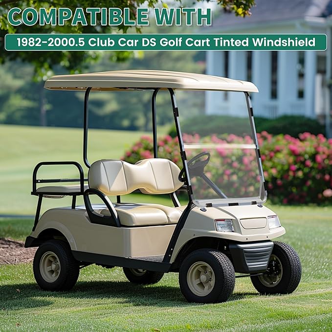 ECOTRIC Windshield Compatible with 1982-2000.5 Club Car DS Clear Fold Down Impact Resistant Golf Cart DS Model Approximate dimensions 39.25"W X 36.75"H