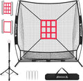 BAGAIL 7x7 ft Extra Large Baseball & Softball Training Net with Batting Tee, Heavy Duty Reinforced Steel Frame, Oversized Hitting Zone for All Levels, Portable Backstop with Carry Bag