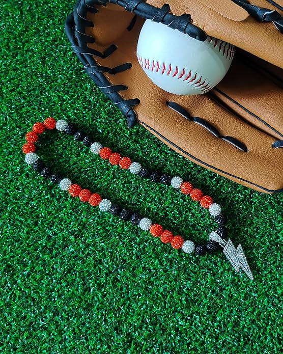 Baseball Necklace for Men 16/18/20 Inch Bling Ice Collection Lightning Bolt Pendant Necklace for Women Rhinestone Clay Beaded Discoball Accessories Gifts for Baseball Team Players Lovers