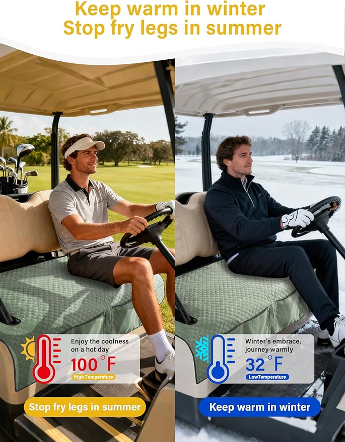 Golf Cart Seat Covers,Golf Cart Seat Towel Blanket with 4 Front Pockets & Nonskid Bottom Fits for EZGO TXT, RXV and More 2 Person Seats Golf Carts (Silver Green, Ezgo TXT, RXV)