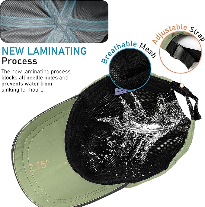 Mens Water-Resistant Baseball Cap Womens Rain Hat Foldable Outdoor Running Sun Fishing hat