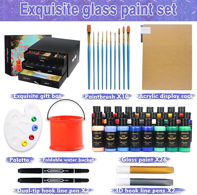Colorful Kids Acrylic Glass Paint Exquisite Art Kit, Stained Glass Kit - Image 2