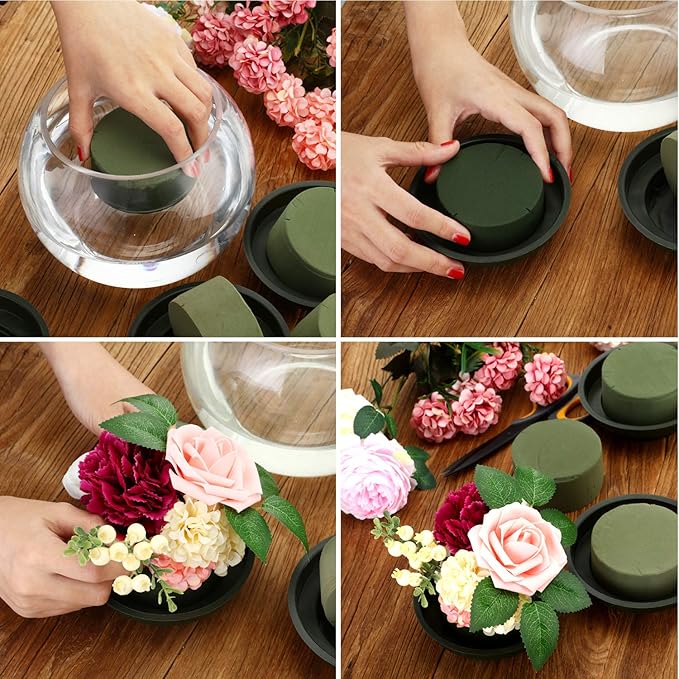 Maitys 12 Pieces Round Floral Foam Wet Green Flower Foam DIY Flower Arrangement - Image 3