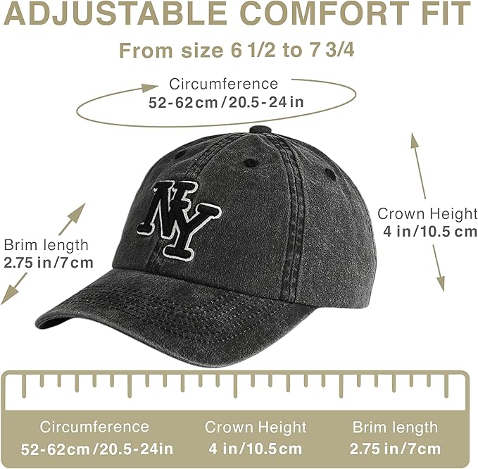 NY 3D Embroidered Cotton Dad Hat – New York Baseball Cap, Adjustable Metal Buckle Strap, Unstructured Low-Profile Style