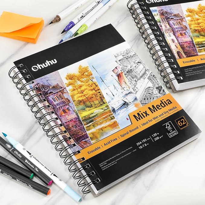 Ohuhu Mix Media Pad, 120 lb/200 gsm Heavyweight Papers, 62 Sheets/124 Pages - Image 7