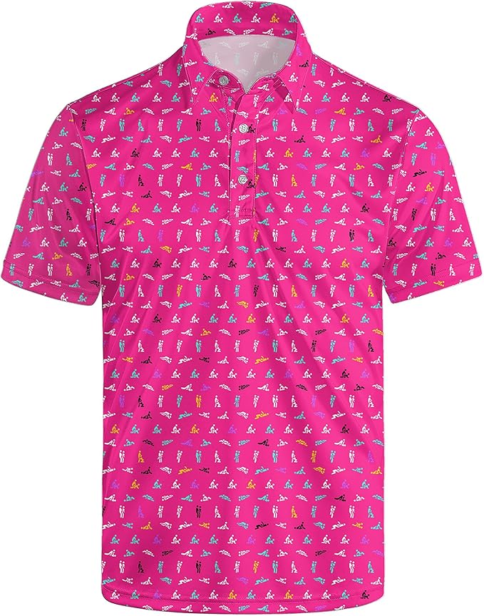 Golf Polo Shirts for Men Funny Print Short Sleeve Golf Shirts Performance Golf Polos