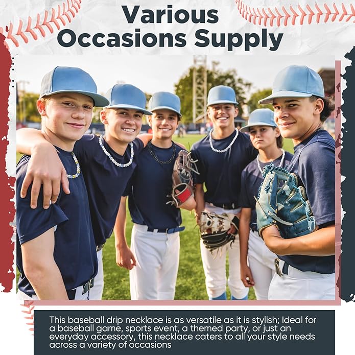 Landical 12 Pcs Bling Baseball Necklace Ice Beaded Baseball Necklace Cool Gifts Bulk for Team Players Lovers Fans