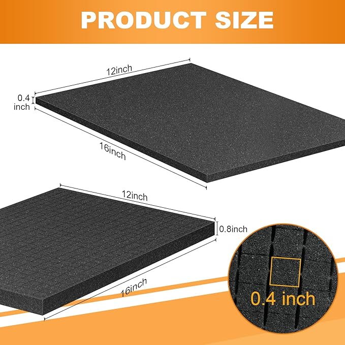 Eunice 4Pcs 16 x 12 x 0.4 Inch Polyurethane Foam Sheets & 4Pcs 16 x 12 x 0.8 - Image 2