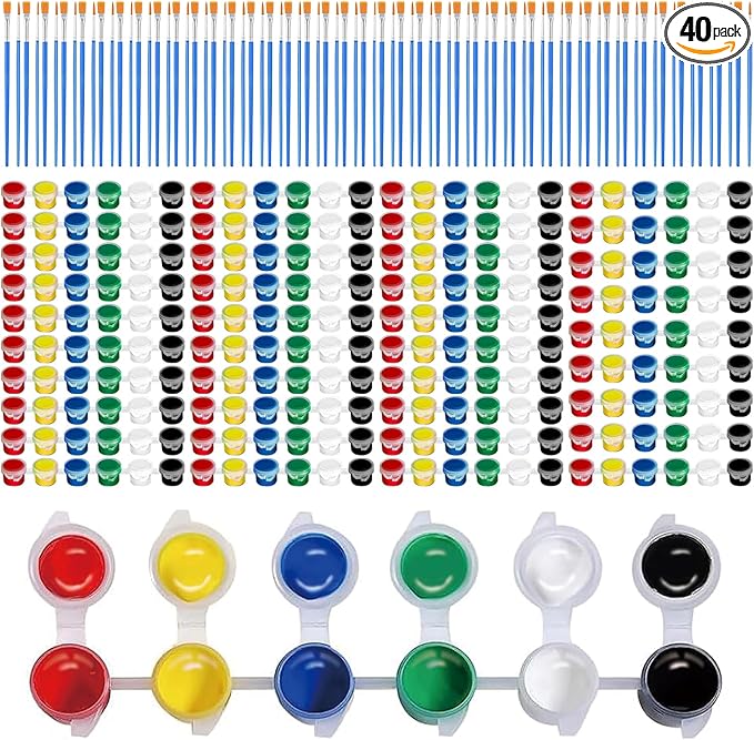 40 Pack 6 Colors Mini Acrylic Paint and Brushes Set by Pomaylor