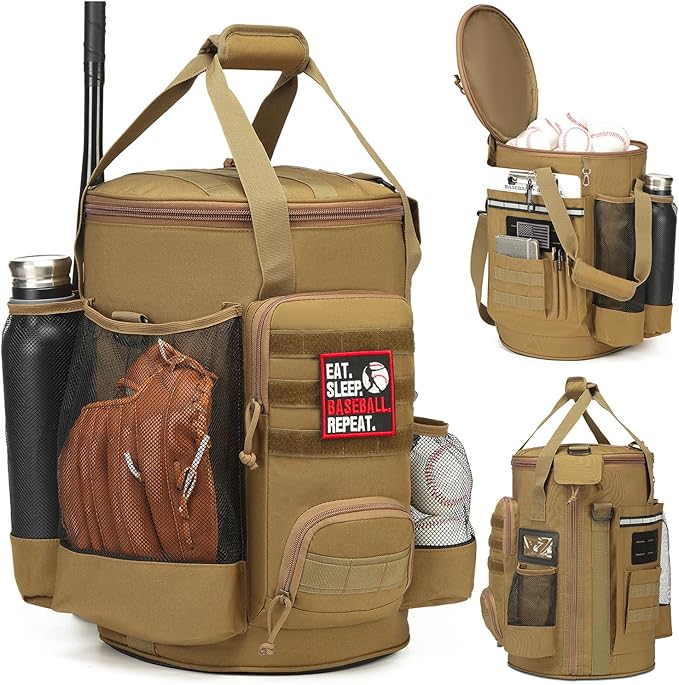 Baseball Bucket Bag Baseball Coaching Accessories Organizer Softball Bucket Bag with Anti-Slip Bottom & Multiple Pockets for Bat, Gloves, Scoreboards