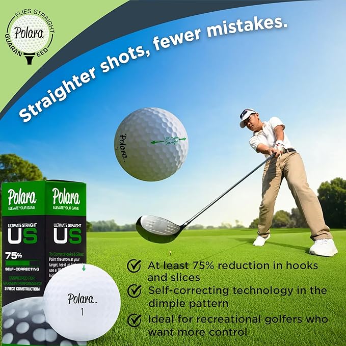 Polara Self-Correcting Golf Balls – High-Performance Golf Balls with Soft Feel, Anti-Slice & Hook Correction, Exceeds USGA Limits, Dimple Design for Maximum Distance, Golf Accessories for Men & Women