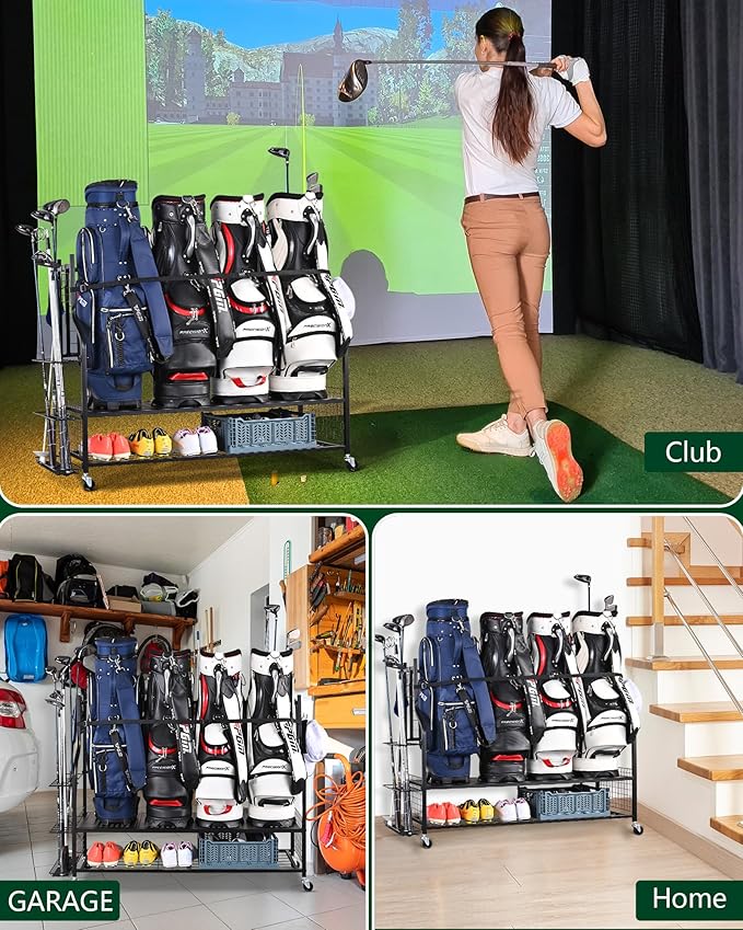 Mythinglogic 4 Golf Bag Storage Organizer, Extra Large Golf Storage Stand for Golf Bag Accessories, Golf Storage Rack for Garage, Golf Club, Basement