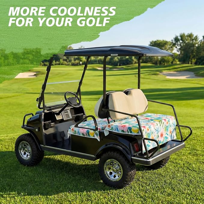 Fanfanwin 2 Pcs Hawaiian Style Golf Cart Seat Covers for 2 & 4 Passenger Carts, Golf Cart Seat Towel Blanket with Front and Rear Cover Compatible with Ezgo/Yamaha/Club Car