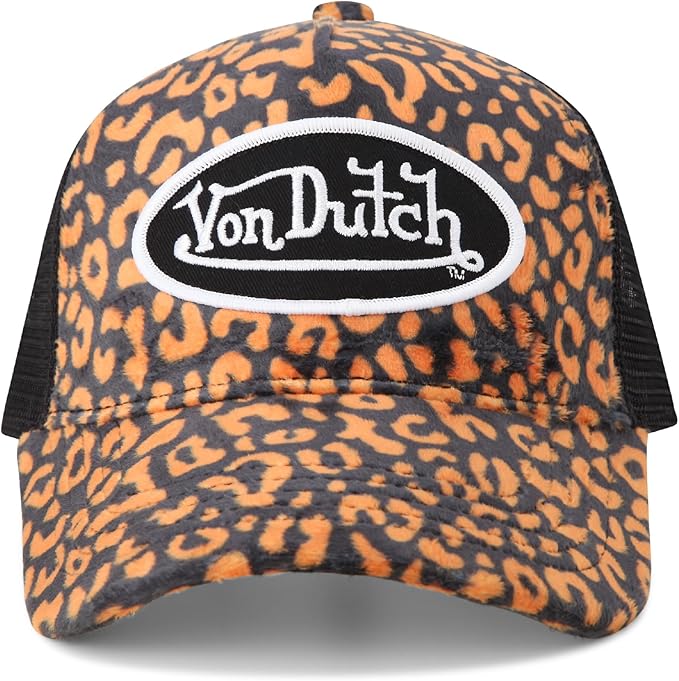 Von Dutch Unisex Trucker Hat - Velvet Curved Bill Mesh Back Retro Classic Adjustable Snapback Baseball Cap for Men and Women