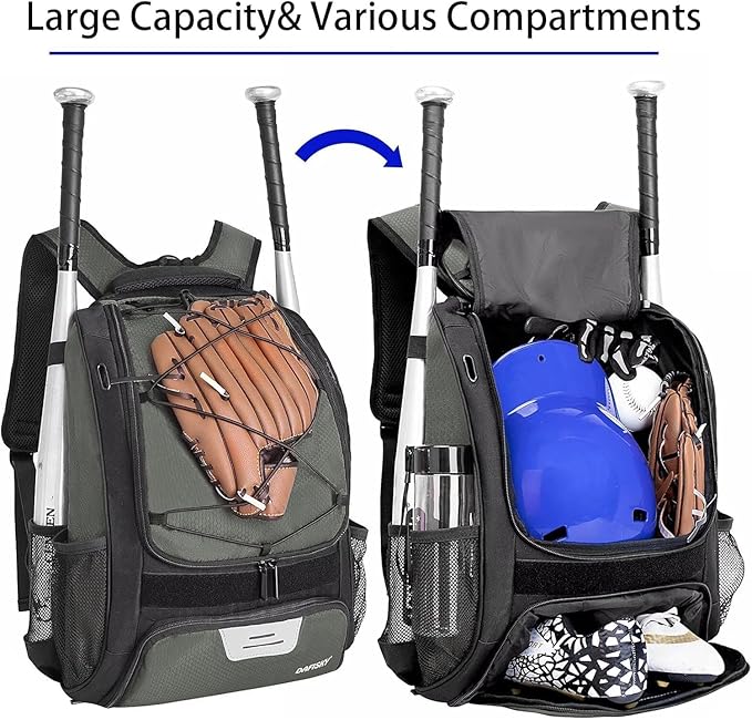 DAFISKY Baseball Bag Softball Backpack - Youth Adult T Ball Bat Equipment Bag with Bat Helmet Holders, Shoe Compartment