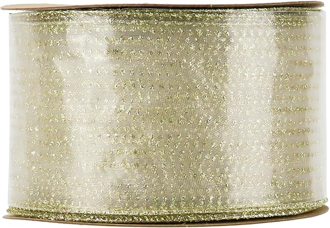 MEEDEE Glitter Gold Wired Ribbon 2.5 Inch Horizontal Stripes Polka Dot - Image 9