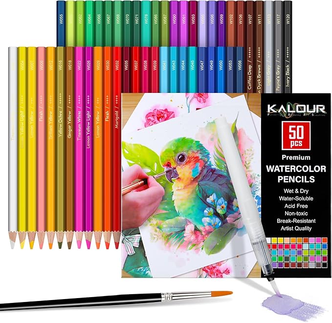 KALOUR Watercolor Pencils, 50 Colors, Blendable Wet or Dry by KALOUR