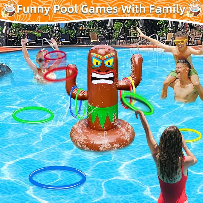 25" Inflatable Luau Tiki Pool Toss Games, Tiki Pool Ring Toss Toys - Image 6