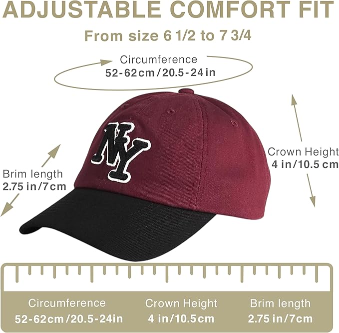 NY 3D Embroidered Cotton Dad Hat – New York Baseball Cap, Adjustable Metal Buckle Strap, Unstructured Low-Profile Style