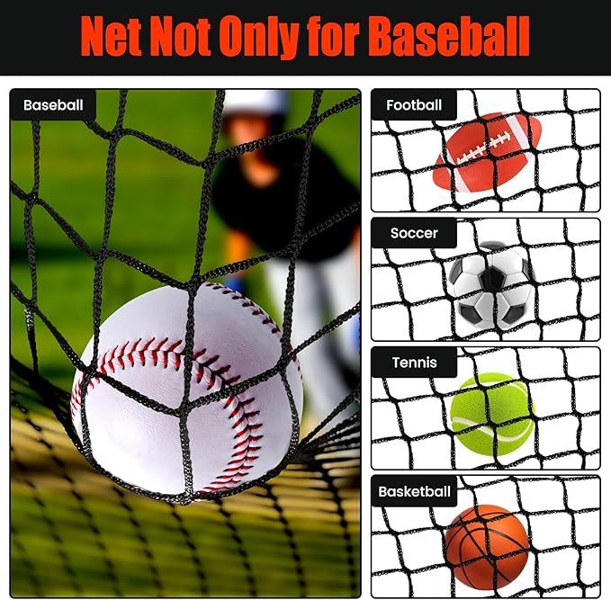 Baseball Softball Backstop Nets,Sports Net with 33ft Rope or Steel Hanging Kit, Nylon Nets Also for Basketball Soccer Lacrosse Hockey.