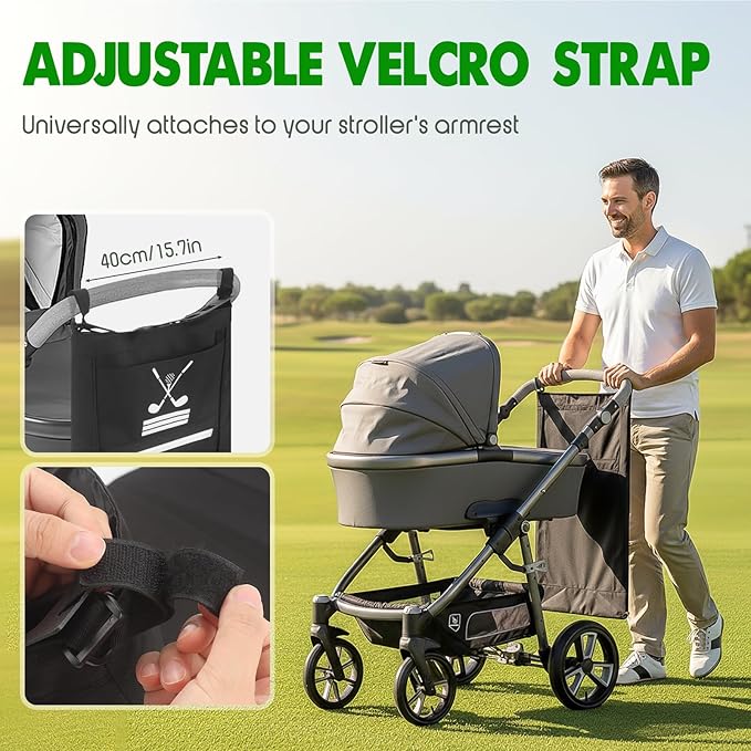 Universal Golf Stroller Attachment,Stroller Golf Bag for 6 Clubs + Putter,Golf Club Holder for Stroller with 3 Storage Pockets,Baby Caddy Golf Bag with Travel Pouch,Perfect Golf Gift for Parents