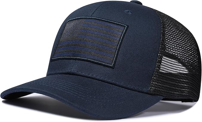 American Flag Trucker Hat, Patriotic Baseball Cap for Men & Women, Breathable Mesh Adjustable Snapback, USA Flag Patch
