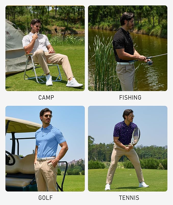 ZITY 5 Pack Mens Golf Shirt Short Sleeve UPF 50+ Moisture Wicking Performance Print Patterns Casual Golf Polo Shirts for Men