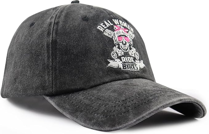 Real Women Ride Bikes Hats for Women, Funny Vintage Cotton Embroidered Baseball Cap
