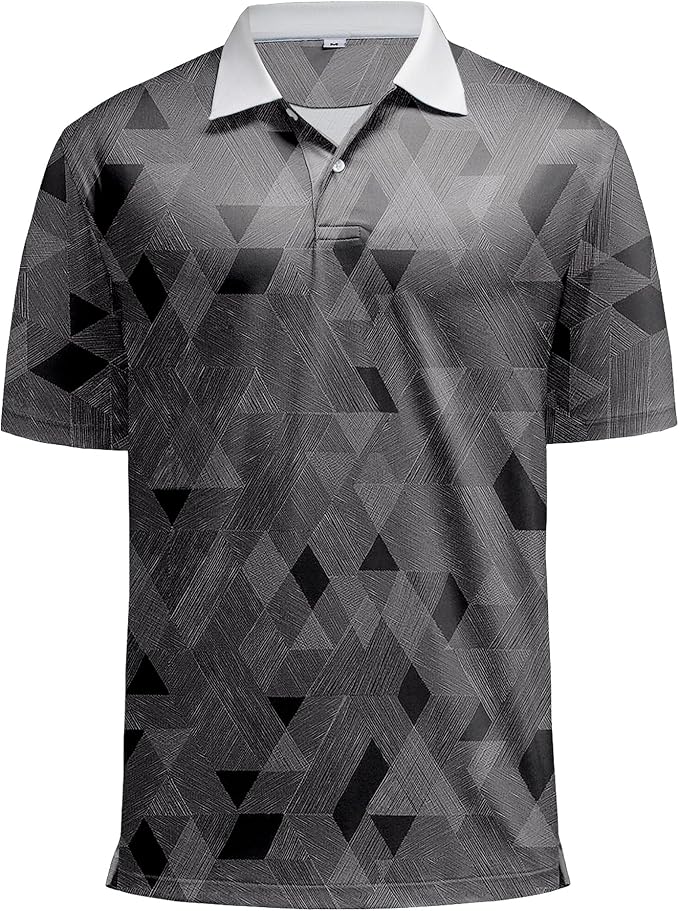 KUYIGO Mens Polo Shirt Quick Dry Moisture Wicking UPF 40+ Performance Printed Short Sleeve Summer Tennis Golf Shirt