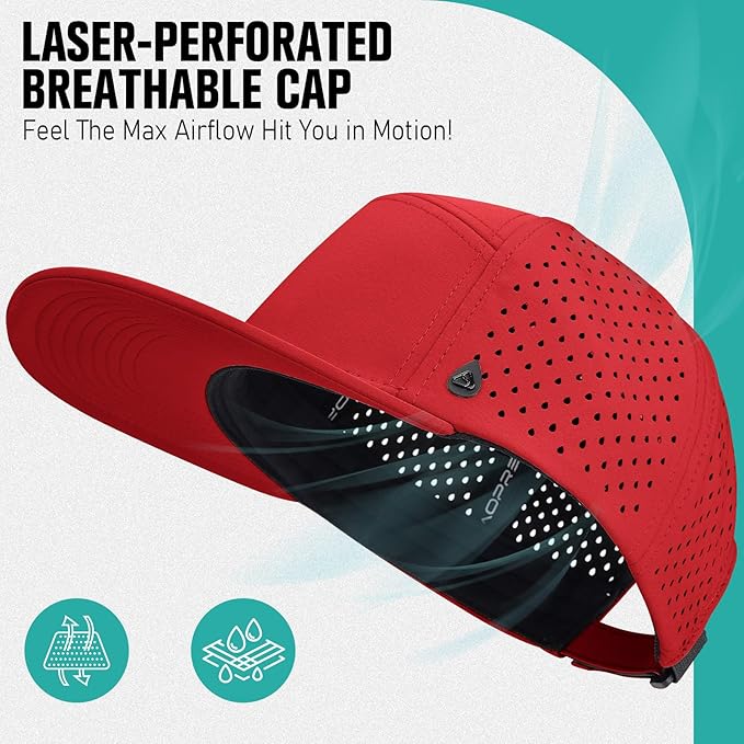 AOPREL Flat Brim Baseball Cap for Men Adjustable Water-Resistant Performance Hat with Breathable Laser Perforated