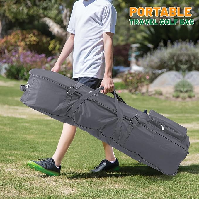 DAREKUKU Golf Travel Bags for Airlines with Adjustable Support Rod and Detachable Shoulder Straps, Hard case Top Soft Foldable Golf Club Travel Covers