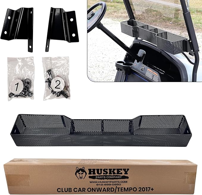 Huskey Golf Cart Front Basket Storage Basket Dash Basket Compatible W/EZGO TXT/RXV,Club Car DS (2000.5+) Precedent/Tempo/Onward,Yamaha G29 Drive2 2007+ One Piece Solid Design & Larger Compartments