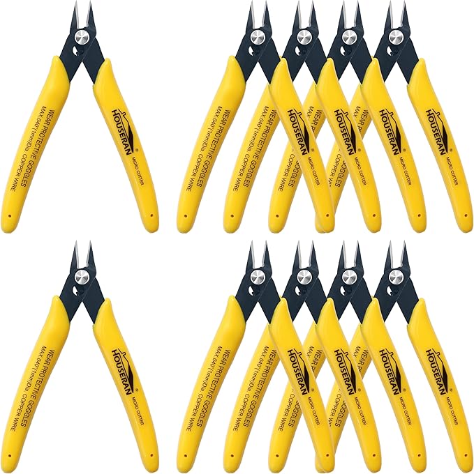 Flush Cutters, 10 Pack, 5 Inch Micro Flush Cut Pliers by HOUSERAN